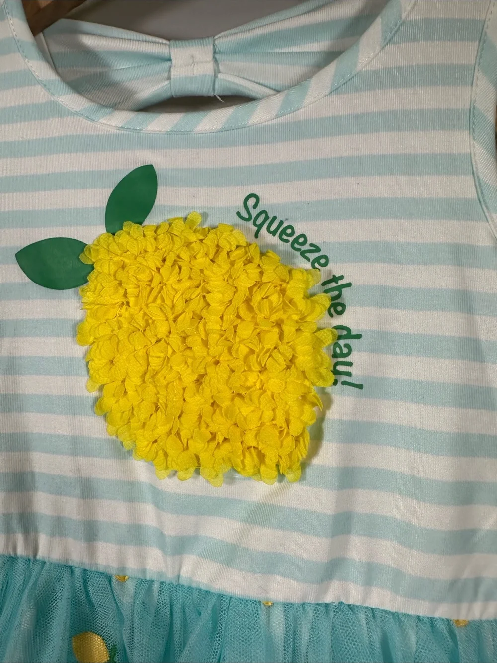 Zunie Girl Aqua and Yellow Lemon Print Dress
